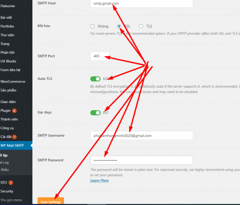 Cấu hình plugin WP Email SMTP với tài khoản gmail